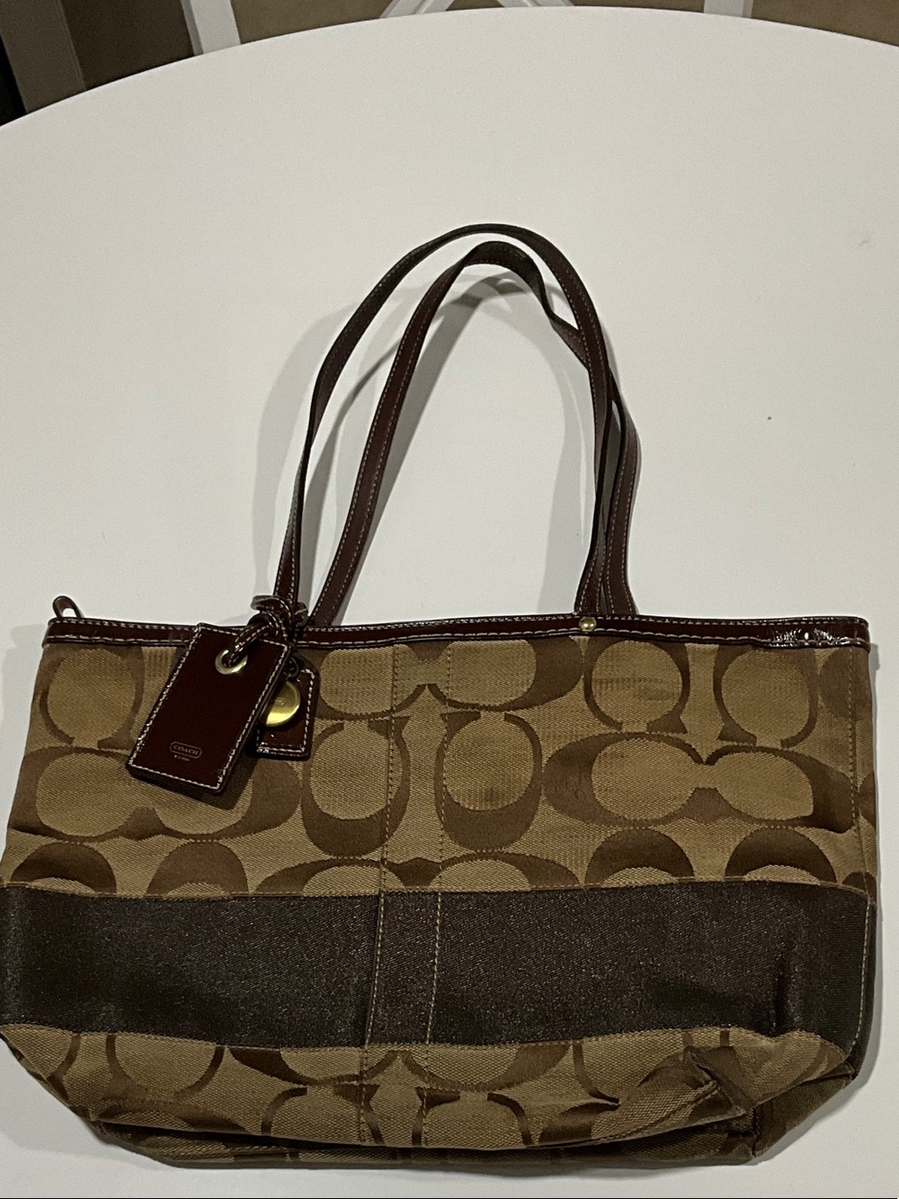 Coach Tan and Brown Signature Logo Tote